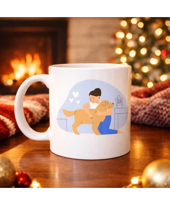 Kadın ve Köpek Figürlü Sevgi Temalı Porselen Kupa MODEL 79 – Hayvanseverlere Özel Anlamlı Tasarım Kahve Kupası