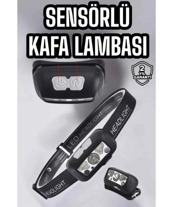 Kafa Lambası Kamp Lambası Sensörlü Şarjlı Ayarlanabilir