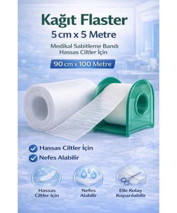 Kağıt Flaster 5 cm x 5 m Medikal Sabitleme Bandı Hassas Ciltler İçin 1 ADET