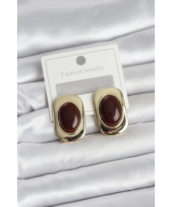 Kahverengi Renk Kare Model Vintage Kadın Küpe