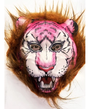 Kahverengi Saçlı Pembe Yüz Kurt Maske Kaplan Maske Mega Peluş 26 No