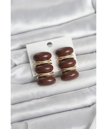 Kahverengi Vintage Model Gold Renk Kadın Küpe
