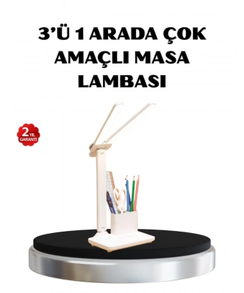 Kalemlik ve Telefon Standlı Masa Lambası – Kısılabilir LED Işık, Göz Dostu Tasarım