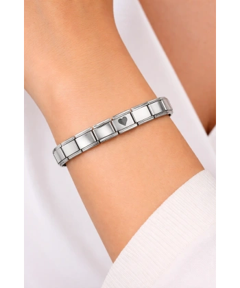 Kalp Detaylı Çelik Bileklik – Paslanmaz Çelik İtalyan Model Şık Bilezik