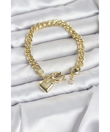 Kalp Detaylı Gold Renk Pirinç Kadın Bileklik