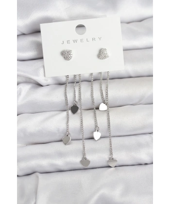 Kalp Model Gümüş Renk Pirinç Sallantılı Kadın Küpe