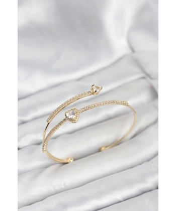 Kalp Model Pirinç Gold Renk Kadın Bileklik