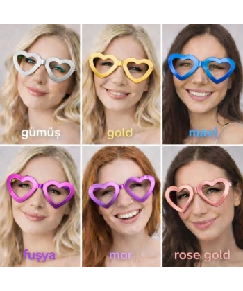 Kalp Şekilli Parti Gözlüğü 12 Adet – 6 Renk ( Camsız )