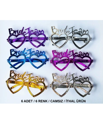 Kalpli Bride Team Gözlük Seti 6 Renk - Kına & Düğün Partileri İçin
