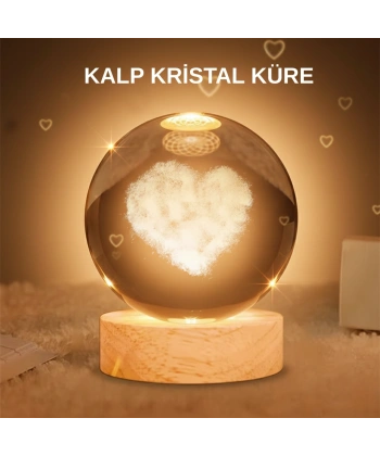 Kalpli Işıklı Cam Küre Ahşap Standlı Dekoratif Gece Lambası