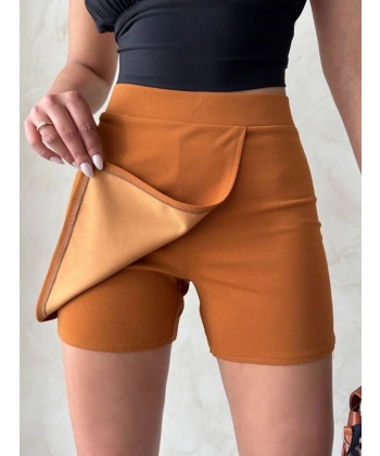 Kapaklı şort etek camel s208