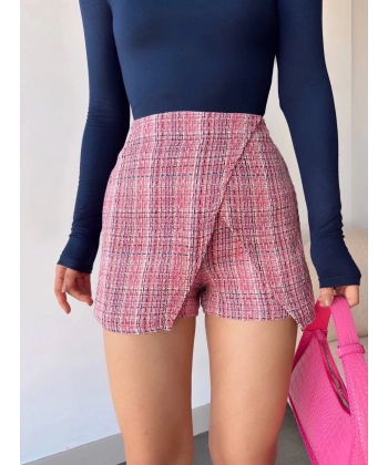 Kapaklı tüvit şort etek kırmızı