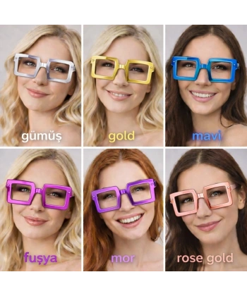 Kare Şekilli Parti Gözlüğü 12 Adet – 6 Renk ( Camsız )