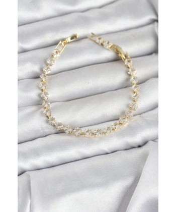 Kare Zirkon Taşlı Gold Renk Pirinç Su Yolu Kadın Bileklik