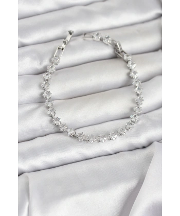 Kare Zirkon Taşlı Gümüş Renk Pirinç Su Yolu Kadın Bileklik