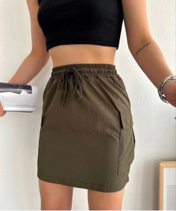 Kargo cep ince paraşüt etek haki s241019