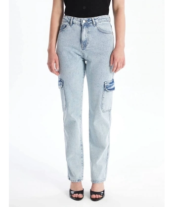 Kargo cep kar yıkama jeans pantolon