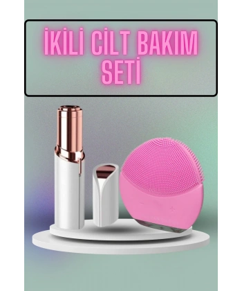 KAŞ BIYIK VE YÜZ EPİLASYON ALETİ VE TİTREŞİMLİ YÜZ TEMİZLEME MASAJ ALETİ İKİLİ SET