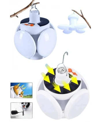 Katlanabilir Askılı Kamp Lambası 5 Kanatlı Pratik Güneş Enerjili