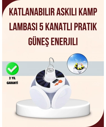 Katlanabilir Güneş Enerjili LED Kamp Lambası USB Şarjlı