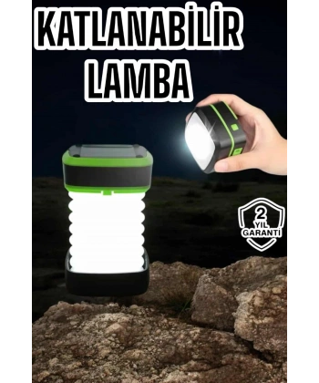 Katlanabilir Kamp Lambası Solar Fener Görünümlü 3 Kademeli Şarjlı
