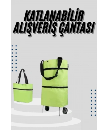 Katlanabilir Tekerlekli Çantalı Çarşı Pazar Arabası Alışveriş Çantası Piknik Çantası