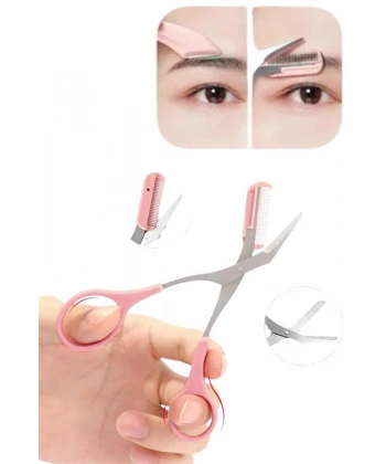 Kavisli Kaş Kirpik Düzeltici Bıyık Alma Taraklı Kaş Makası Yüz Bakım Seti Makas