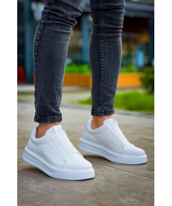 KB-007  Kuback  Beyaz Yüksek Taban Tek Bant Bağcıksız Günlük Erkek Ayakkabı