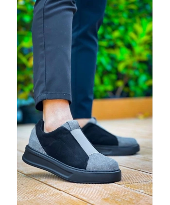 KB-007  Kuback Siyah Gri Siyah Yüksek Taban Tek Bant Bağcıksız Günlük Erkek