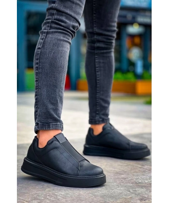 KB-007  Kuback Siyah Siyah Yüksek Taban Tek Bant Bağcıksız Günlük Erkek Ayakkabı