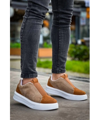 KB-007  Kuback  Vizon Taba Yüksek Taban Tek Bant Bağcıksız Günlük Erkek Ayakkabı