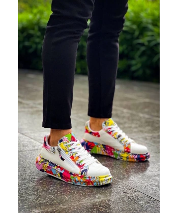 KB-02  Kuback Bağcıklı Crocodile Beyaz Kırmızı Günlük Erkek Ayakkabı