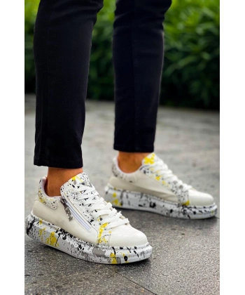 KB-02  Kuback  Bağcıklı Crocodile Beyaz Sarı Günlük Erkek Ayakkabı