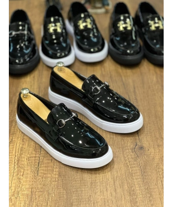 KB-027  Kuback Bağcıksız Siyah Rugan G Günlük Erkek Ayakkabı