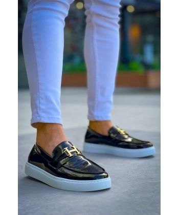 KB-027  Kuback Bağcıksız Siyah Rugan H Günlük Erkek Ayakkabı