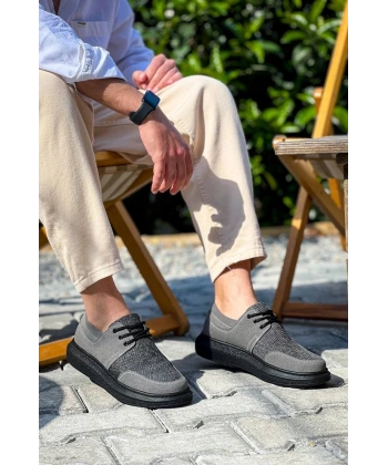 KB-042  Kuback Bağcıklı Gri Siyah Taban Günlük Erkek Ayakkabı