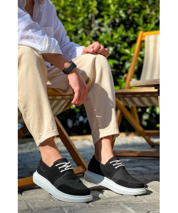 KB-042  Kuback Bağcıklı  Siyah Deri Tozu Beyaz Taban Günlük Erkek Ayakkabı