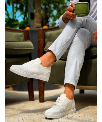 KB-101 Kuback Beyaz Triko Bağcıklı Günlük Erkek Ayakkabı