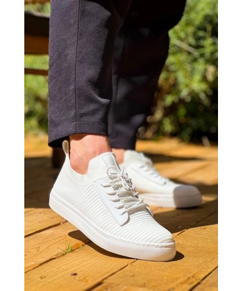 KB-110  Kuback Beyaz Triko Yüksek Taban Bağcıklı Günlük Erkek Ayakkabı