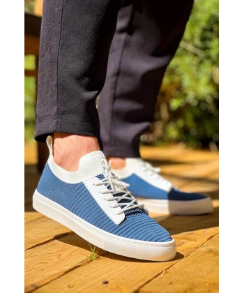 KB-110  Kuback Mavi Triko Yüksek Taban Bağcıklı Günlük Erkek Ayakkabı