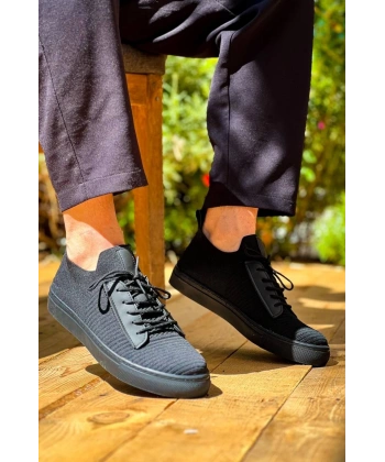 KB-110  Kuback Siyah Triko Siyah Yüksek Taban Bağcıklı Günlük Erkek Ayakkabı