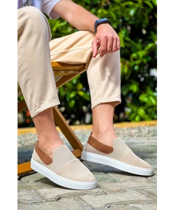 KB-114  Kuback Bej Taba Triko Yüksek Taban Bağcıksız Günlük Erkek Ayakkabı