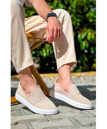 KB-114  Kuback  Bej Triko Yüksek Taban Bağcıksız Günlük Erkek Ayakkabı