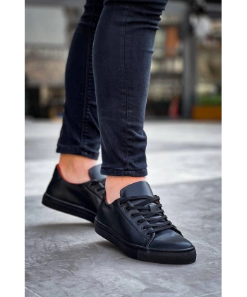 KB-122  Kuback Siyah Cilt Siyah Yüksek Taban Bağcıklı Günlük Erkek Ayakkabı