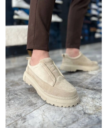 KB-703 Kuback Bej Süet Lastikli Günlük Erkek Ayakkabı