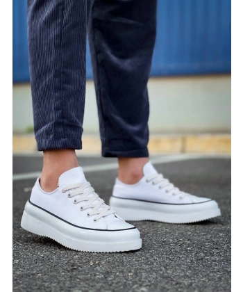 KB-CX-3 Kuback Kısa Beyaz Keten Beyaz Yüksek Taban Spor Ayakkabı