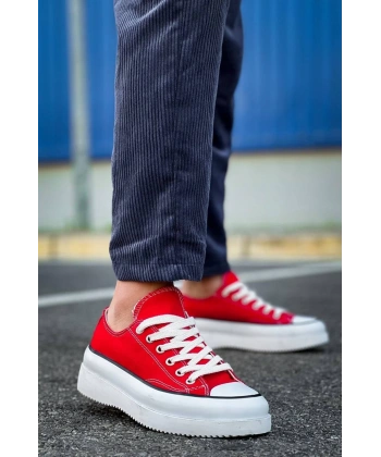 KB-CX-3 Kuback Kısa Kırmızı Keten Beyaz Yüksek Taban Spor Ayakkabı