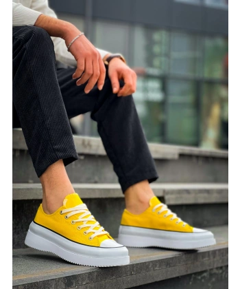 KB-CX-3 Kuback Kısa Sarı Keten Beyaz Yüksek Taban Spor Ayakkabı