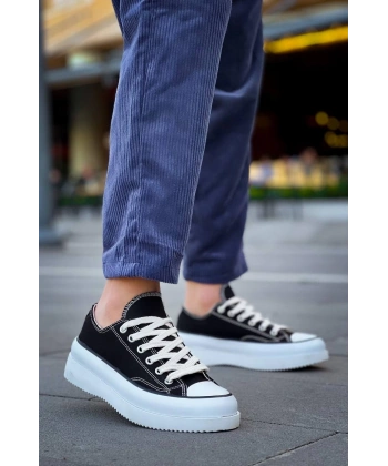 KB-CX-3 Kuback Kısa Siyah Keten Beyaz Yüksek Taban Spor Ayakkabı