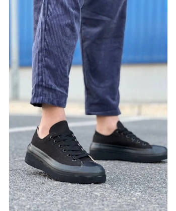 KB-CX-3 Kuback Kısa Siyah Keten Siyah Yüksek Taban Spor Ayakkabı